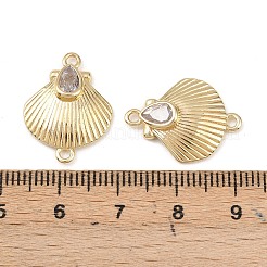 Brass Pave Cubic Zirconia Shell Shape Connector Charms&nbsp;KK-L255-10G
