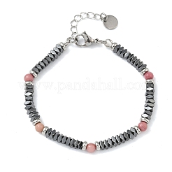 Natural Rodonite & Non-magnetic Synthetic Hematite Beaded Bracelets for Women&nbsp;BJEW-Z148-03P-03