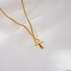 Religion 304 Stainless Steel Ancient Egyptian Ankh Cross Pendant Twisted Chain Necklaces&nbsp;SP7905-1