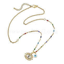 3Pcs 3 Styles Brass Enamel Blue Evil Eye Pendant 304 Stainless Steel Dapped Chain Necklaces&nbsp;NJEW-JN06521