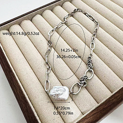 201 Stainless Steel & Nuggets Baroque Natural Keshi Pearl Link Chain Necklaces for Women&nbsp;FS-WGBF5BB-01
