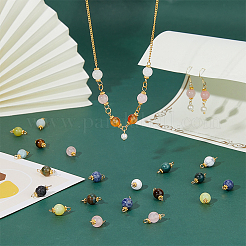 100Pcs 10 Styles Natural Mixed Gemstone Round Link Connector Charms&nbsp;PALLOY-FH00004