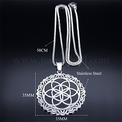 201 Stainless Steel Flower of Life Pendant Box Chain Necklaces for Women&nbsp;FS-WGA65E4-01