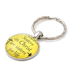 Half Round/Dome Alloy & Glass Pendant Keychain&nbsp;KEYC-D020-02P-02