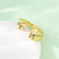 Brass Micro Pave Cubic Zirconia Adjustable Cuff Rings for Women&nbsp;RJEW-U053-02G