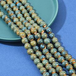 Handmade Fancy Antique Glazed Porcelain Ceramic Round Beads Strands&nbsp;PORC-L019-10mm-11