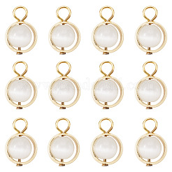 12Pcs Brass & Glass Imitation Cat Eye Round Charms&nbsp;PALLOY-TAC0237-01