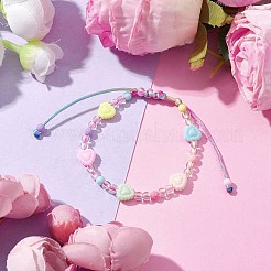 Adjustable Candy Color Heart Acrylic Braided Kid Beaded Bracelets for Girls&nbsp;BJEW-JB10221