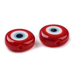 Handmade Evil Eye Lampwork Flat Round Bead Strands&nbsp;LAMP-L058-12mm-06A