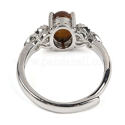 Oval Natural Tiger Eye Adjustable Rings&nbsp;RJEW-Q819-01P-02
