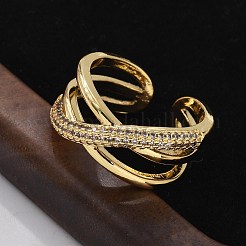 Brass Micro Pave Clear Cubic Zirconia Cuff Finger Rings&nbsp;RJEW-C120-16G