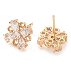Rack Plating Flower Brass Cubic Zirconia Stud Earrings&nbsp;EJEW-M090-13G-01