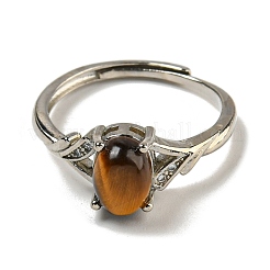Oval Natural Tiger Eye Adjustable Rings&nbsp;RJEW-Q818-01P-10A