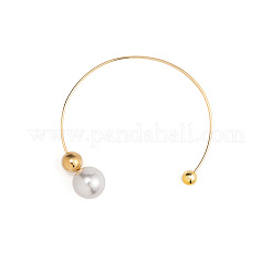 Imitation Pearl & CCB Plastic Round Ball Brass Cuff Torques Necklaces&nbsp;WG64653-01