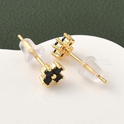 Brass Micro Pave Cubic Zirconia Flower Stud Earrings&nbsp;EJEW-D337-03G
