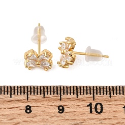 Flower Brass Micro Pave Clear Cubic Zirconia Stud Earrings&nbsp;EJEW-P331-10G
