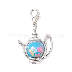 Teapot Handmade Polymer Clay & Tibetan Style Alloy Pendant Decorations&nbsp;HJEW-JM03544
