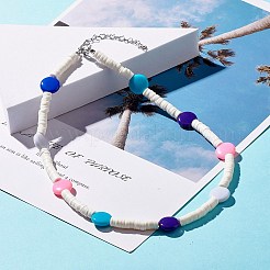 Handmade Polymer Clay Heishi Beaded Necklace with Flat Round for Women&nbsp;NJEW-JN03794