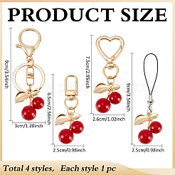 4Pcs 4 Styles Zinc Alloy Resin Cherry Keychains&nbsp;AJEW-ME0002-10