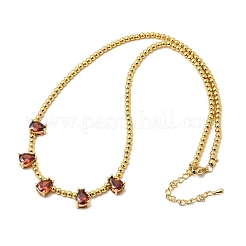 Brass Pave Cubic Zirconia Teardrop Pendant Round Beaded Necklaces&nbsp;NJEW-C121-01G-10