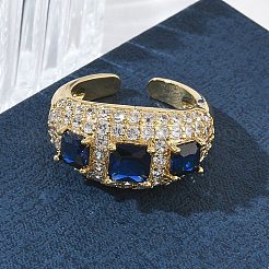 Brass Micro Pave Cubic Zirconia Cuff Open Rings for Women&nbsp;RJEW-L343-13G