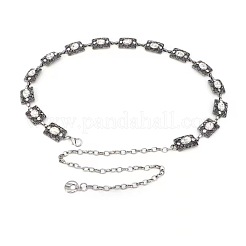 Alloy Pave Clear Glass & Iron Rectangle Link Chain Waist Chain Belts for Women&nbsp;FS-WG548FE-06