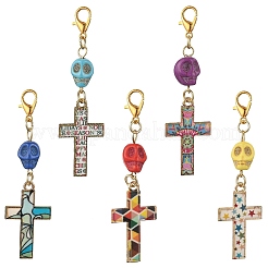 5Pcs Alloy Enamel Cross Pendant Decorations&nbsp;HJEW-JM04090
