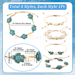 4Pcs 4 Style Natural Shell & Synthetic Turquoise Braided Bead Bracelets&nbsp;BJEW-SC0001-54