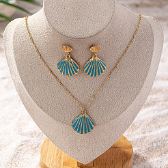 Shell Shape Zinc Alloy Enamel Pendant Necklace & Stud Dangle Earring Sets&nbsp;FS-WGDA6B7-01