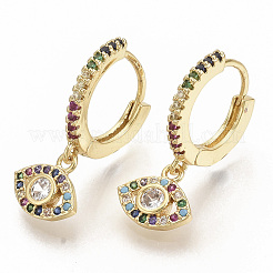 Brass Micro Pave Colorful Cubic Zirconia Dangle Hoop Earrings&nbsp;EJEW-S208-082