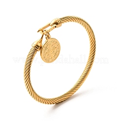 Ion Plating(IP) 304 Stainless Steel Saint Benedict Charms Twist Rope Bangle for Women&nbsp;BJEW-P283-06G