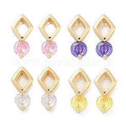 Rhombus & Flat Round Brass Micro Pave Cubic Zirconia Stud Earrings for Women&nbsp;EJEW-G428-20G