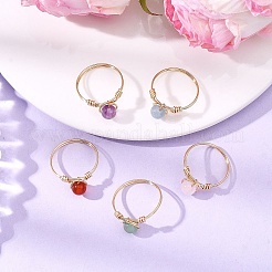 Natural Gemstone Round Braided Bead Finger Rings for Women&nbsp;RJEW-JR00953-01
