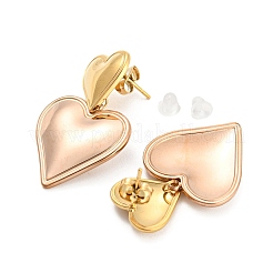 304 Stainless Steel Double Heart Dangle Stud Earrings for Women&nbsp;LS-EJEW-D076-01E-RG