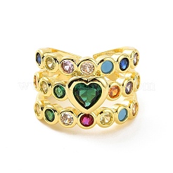 Colorful Cubic Zirconia Heart Open Cuff Ring&nbsp;RJEW-C061-03G
