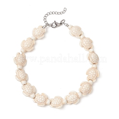 Ocean Sea Turtule Dyed Synthetic Turquoise Beaded Anklets for Women&nbsp;AJEW-AN00797