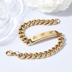 304 Stainless Steel Micro Pave Cubic Zirconia Cuban Link Bracelets&nbsp;BJEW-D408-01G