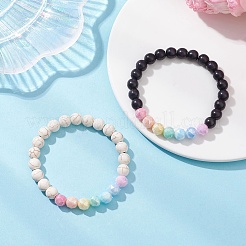 2Pcs Anti-Tarnish Electroplate Round Glass & Synthetic Turquoise Beads Stretch Bracelets for Women&nbsp;BJEW-JB12665