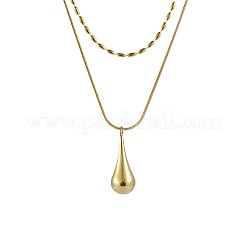 304 Stainless Steel Teardrop Pendant Double Layer Necklaces for Women&nbsp;WG23FFF-01
