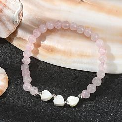 Natural Rose Quartz Round Beaded Bracelets&nbsp;BJEW-JB09878-02
