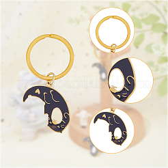 Alloy Enamel Ying Yang Cat Couples Keychain&nbsp;KEYC-WH0025-061