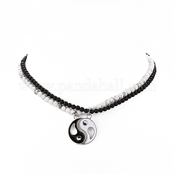 2Pcs 2 Style Alloy Enamel Yin Yang Metching Pendant Necklaces Set&nbsp;NJEW-JN04175-01