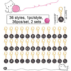 36Pcs 36 Style Letter A~Z & Number 0~9 Alloy Enamel Pendant Stitch Markers&nbsp;HJEW-NB00014