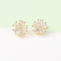 Brass Micro Pave Cubic Zirconia Flower Stud Earrings&nbsp;LS-EJEW-H174-01B-G