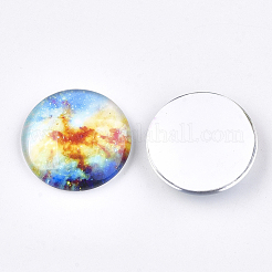 Starry Sky Pattern Printed Glass Cabochons&nbsp;GGLA-N004-25mm-D70