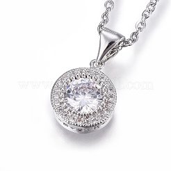 Brass Micro Pave Cubic Zirconia Pendant Necklaces&nbsp;NJEW-L146-01