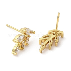 Rack Plating Brass Leaf Stud Earrings with Cubic Zirconia&nbsp;EJEW-D061-12G