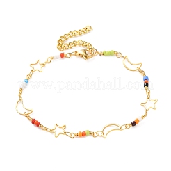 Star & Moon Brass Link Bracelets for Woman&nbsp;BJEW-S157-01G