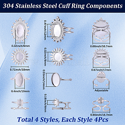 16Pcs 4 Styles 304 Stainless Steel Open Cuff Ring Components&nbsp;STAS-SC0020-86