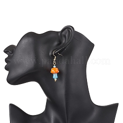 Mushroom 304 Stainless Steel Lampwork Dangle Earrings&nbsp;EJEW-JE06539-02